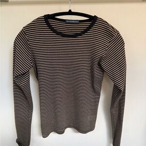 Brandy Melville Black and Tan Striped Long Sleeve Tee